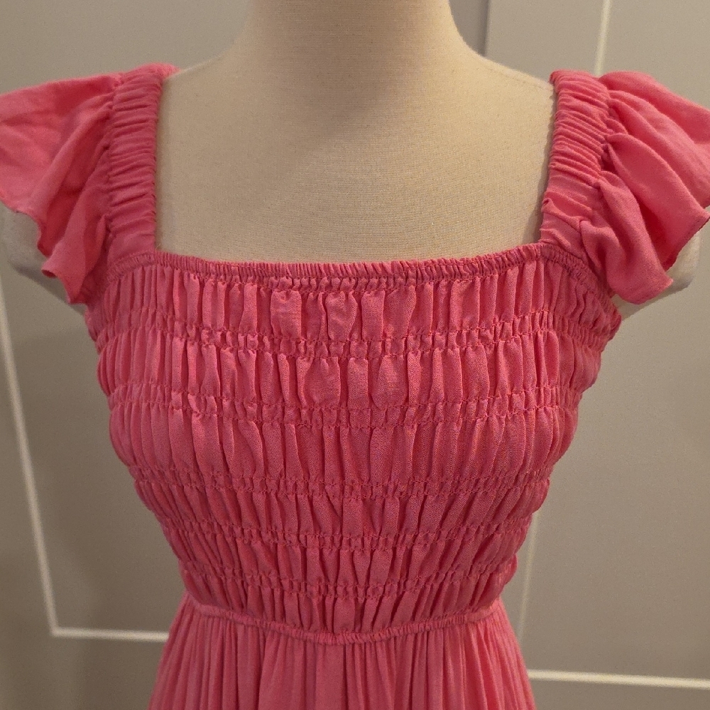By the River Women's Pink smocked Tiered Maxi dress Size L new with tags - Picture 4 of 10